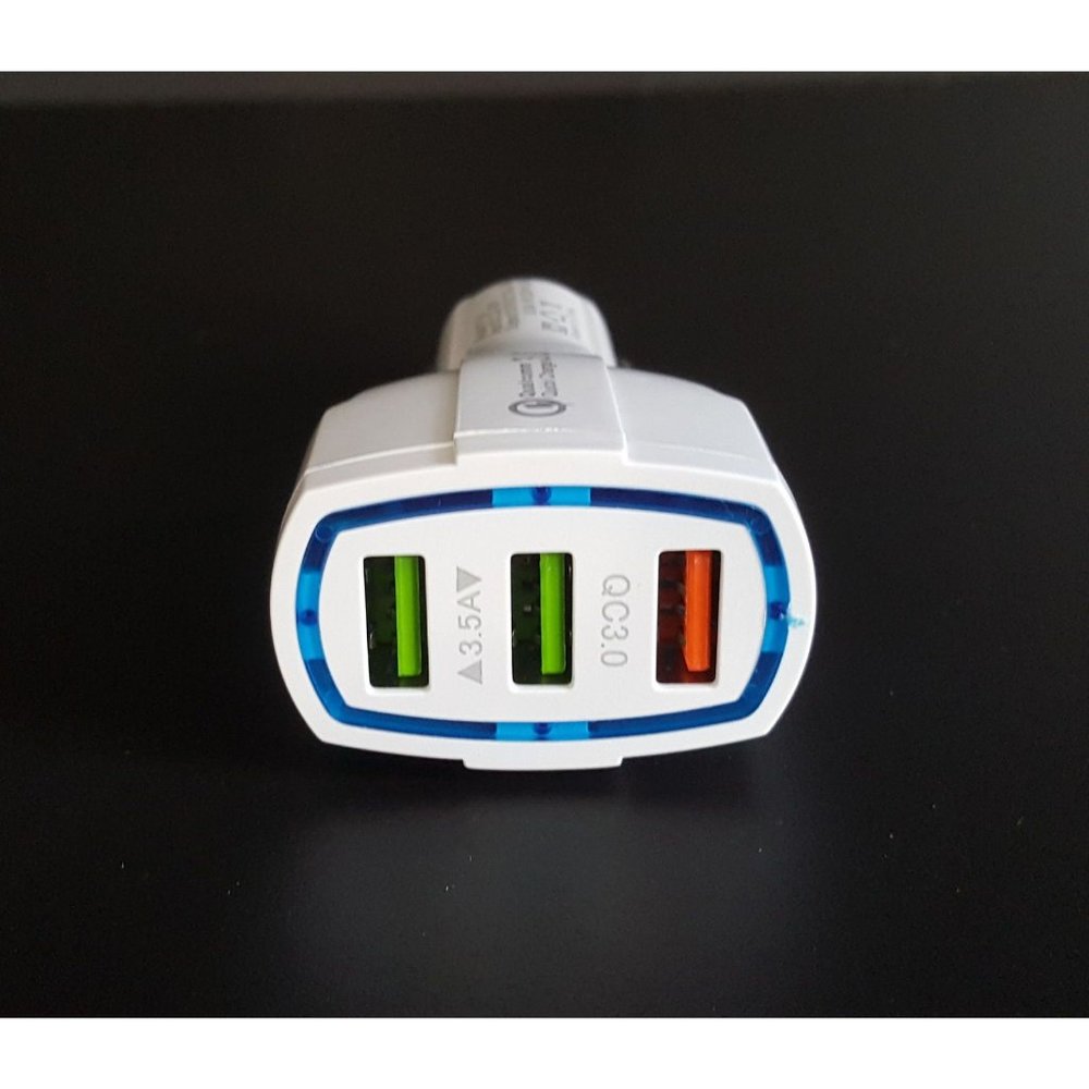 3 LED Port Car Charger for iPhone,  Samsung and other devices - White